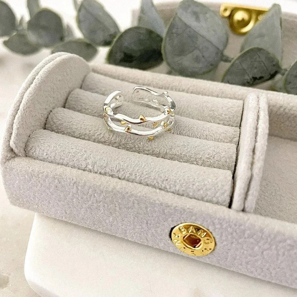 925 Sterling Silver & Gold Two Tone Ring Dainty Minimalist Stackable Ring - Picture 4 of 6